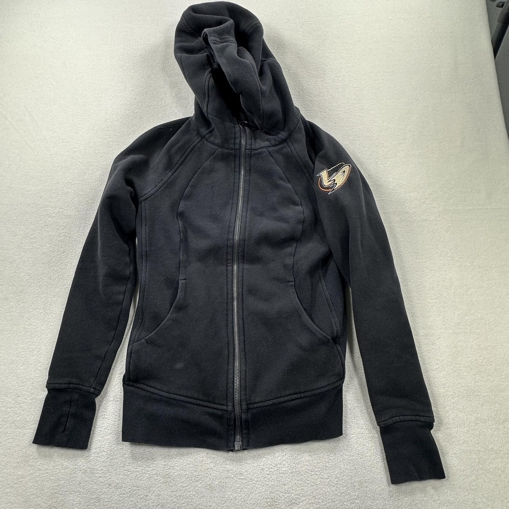 Anaheim Ducks Jacket Womens Size 6 Black NHL Full Zip Lululemon Scuba Hoodie